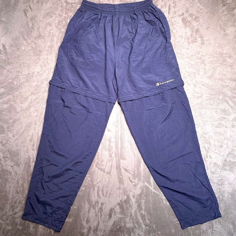 Vtg 90s Champion Track Pants Mens L‎ Navy Convertible Zip Off Nylon Windbreaker